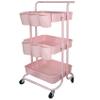 Freletry 3 Tier Utility Rolling Cart Storage Organizer Shelf Rack with 6PCS Hanging Cups for Home Office Kitchen Bathroom Storage (Pink) view 1