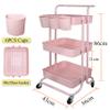 Freletry 3 Tier Utility Rolling Cart Storage Organizer Shelf Rack with 6PCS Hanging Cups for Home Office Kitchen Bathroom Storage (Pink) view 2