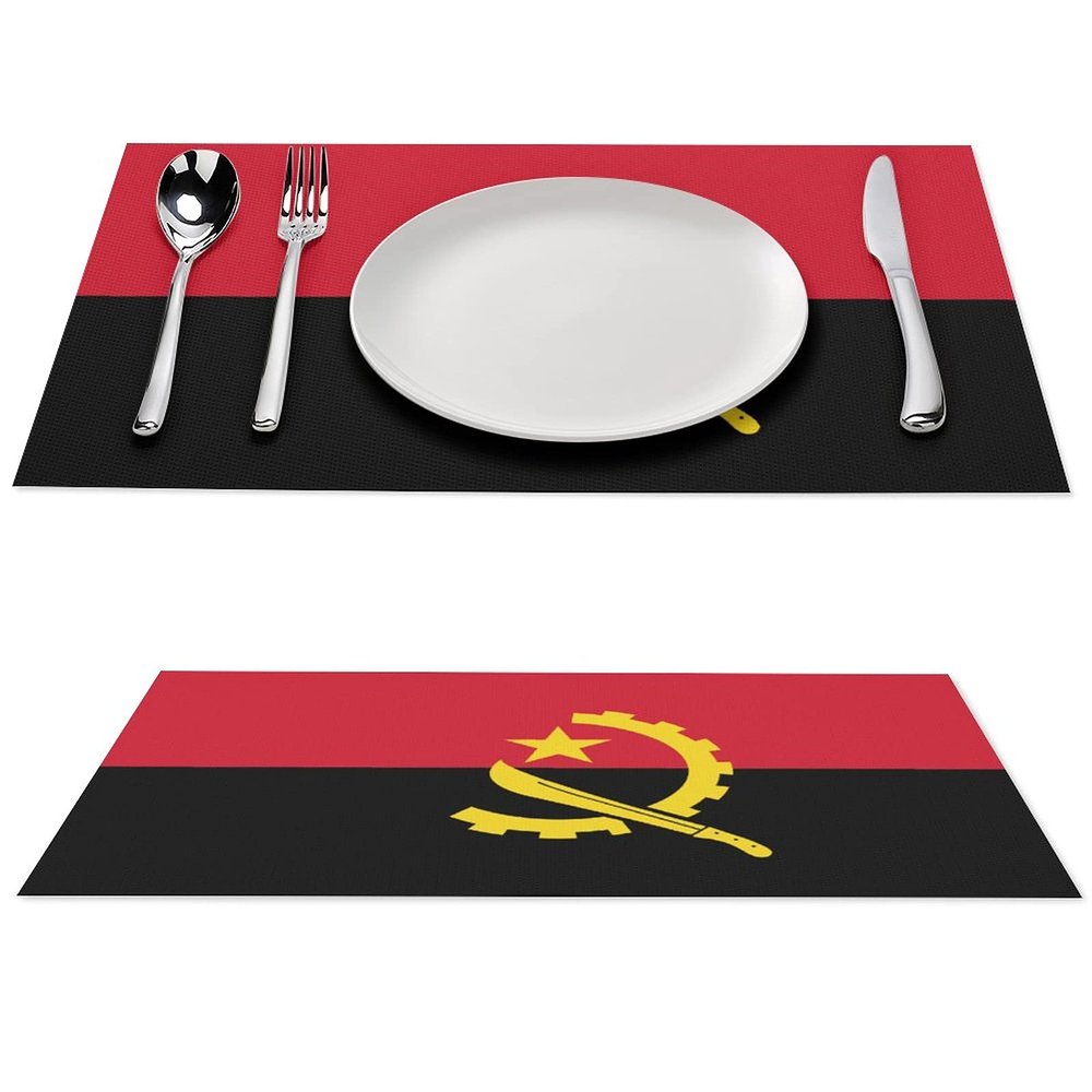 Angolan Flag Heat-Resistant Non-Slip Easy to Clean Placemats for Kitchen Table, Stain Resistant Washable Polyvinyl Chloride PVC Table Mats Woven 1 PCS