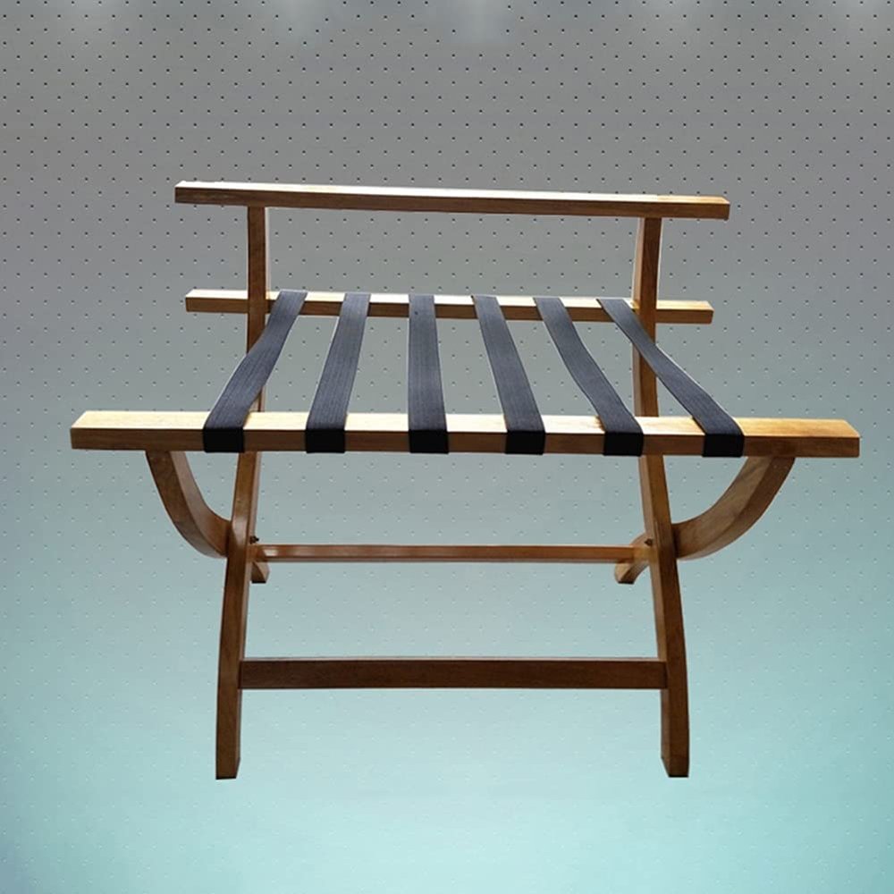 XJJUN-Luggage Rack Luggage Rack, with Backrest Solid Wood Bedroom Shelf Collapsible Landing Luggage Rack with Backrest, for Hotel (Color : Wood, Size : 76x53x67cm)