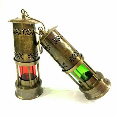 Set of 2 Brass 8" Nautical Maritime Oil Lamp Boat Light Lantern Decorative Gift Item
