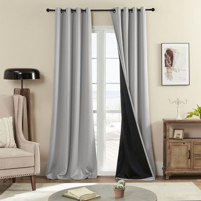 100% Blackout Curtains , 96 inches 2 Panel Sets, Heat and Full Light Blocking Drapes with Grommets for Bedroom, Thermal Insulated Window Treatment Drapes for Living Room (Light Grey, 52Wx96L)