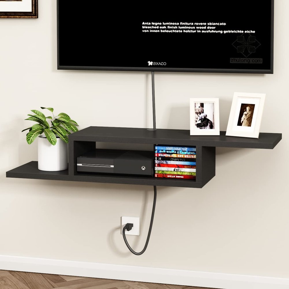 ChooChoo Floating TV Unit, Wall Mount Entertainment Center Media Console for Living Room, Bedroom, Black