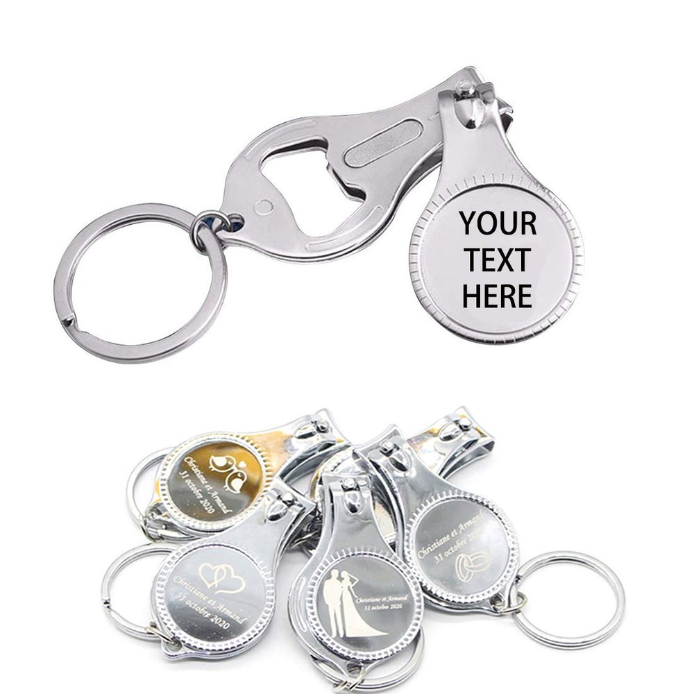 100pcs-Personalized 4 in 1 Multi Function Bottle Opener, Nail Clipper, Wedding Favors Brewery, Private Customized, Sliver, Multitool Gifts for Men