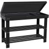 BAMBUROBA Shoe Rack Bench for Entryway,3-Tier Bamboo Small Bench with Storage Drawer,Shoe Shelf Organizer Indoor Outdoor Use,Black view 1