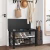 BAMBUROBA Shoe Rack Bench for Entryway,3-Tier Bamboo Small Bench with Storage Drawer,Shoe Shelf Organizer Indoor Outdoor Use,Black view 2