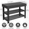 BAMBUROBA Shoe Rack Bench for Entryway,3-Tier Bamboo Small Bench with Storage Drawer,Shoe Shelf Organizer Indoor Outdoor Use,Black view 3