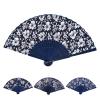 DUO ER 2pcs Flower Design Chinese Style Blue Fabric Hand Fan with Dyed Blue Bamboo Frame Wedding Party Favor Random Style view 1