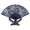 DUO ER 2pcs Flower Design Chinese Style Blue Fabric Hand Fan with Dyed Blue Bamboo Frame Wedding Party Favor Random Style view 3