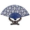 DUO ER 2pcs Flower Design Chinese Style Blue Fabric Hand Fan with Dyed Blue Bamboo Frame Wedding Party Favor Random Style view 4