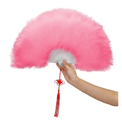 DUO ER 28 Bone Velvet Feather Fan Dance Stage Show Props Wedding Party Fluffy Feather Hand Fan for Belly Dance Wedding Decoration (Color : Pink)