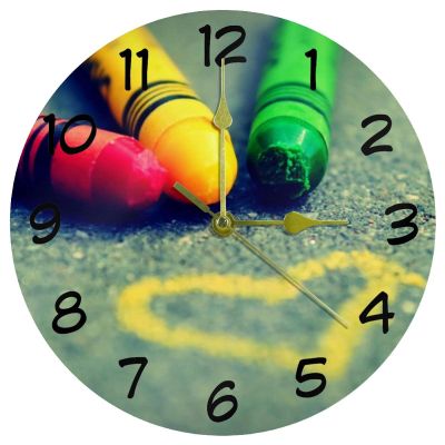 LORVIES Rainbow Crayon Love Heart Silent Non Ticking Acrylic Decorative 10 Inch Round Clock for Home Office School