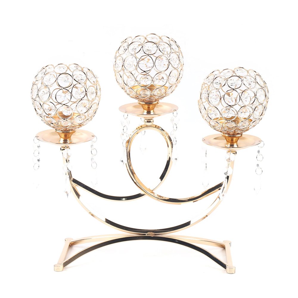 Crystal Candle Holders with 3 Candelabras Crystal Candelabra Classic Elegant Design with Crystal Drops Retro Candlestick Holder for Wedding Dinner Table Decoration Gifts