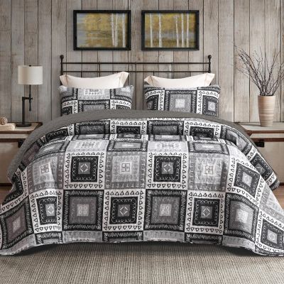 Exclusivo Mezcla Reversible Boho Quilts King Size, Black Bedspreads Lightweight Coverlet All Season Patchwork Quilt Bedding Set with Printed Floral Pattern (1 Quilt, 2 Pillow Shams)