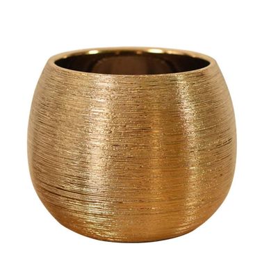 Yardwe Gold Vase Round Pot Gold- Tone Metallic Ceramic Planter, Decorative Bowl Vase