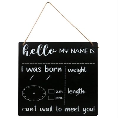 Baby Birth Announcement Chalkboard Message Board with Jute Hanger - 9.6 x 13.6 Inch