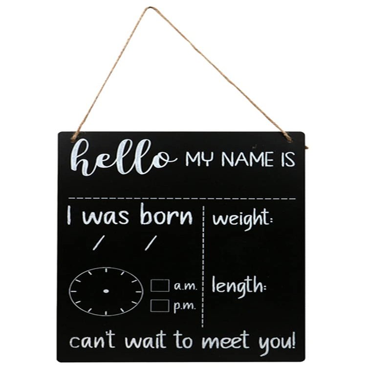 Baby Birth Announcement Chalkboard Message Board with Jute Hanger - 9.6 x 13.6 Inch