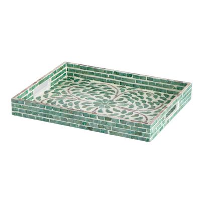 A&B Home Rectangular Capiz Tray with Handles - 18" x 14" x 2" - Green