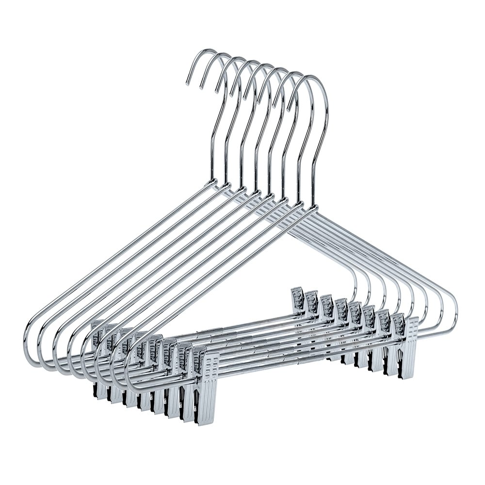 Quality Metal Pant/Skirt Blouse Hanger 10-Pack, Heavy-Duty Skirt Hangers with Clips, Adjustable Clip Pants Hanger, Chrome (Chrome, 10)