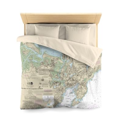 Cape Ann, Gloucester Harbor, Annisquam Nautical Chart Microfiber Duvet Cover, Queen - 88" x 88"