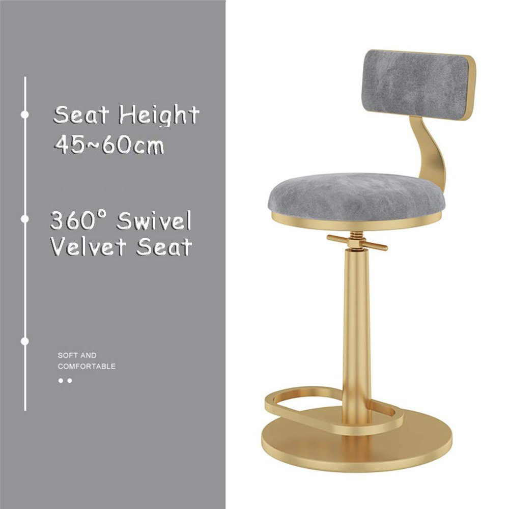 18~23" Adjustable Height Swivel Bar Stools Vanity Stool Modern Velvet Upholstered Kitchen Counter Stools Dining Chairs for Kitchen,Bistro,Coffee,Pub,Salon Gray