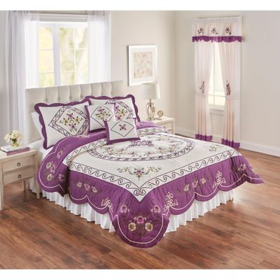 BrylaneHome Ava Oversized Embroidered Cotton Quilt - King, Plum