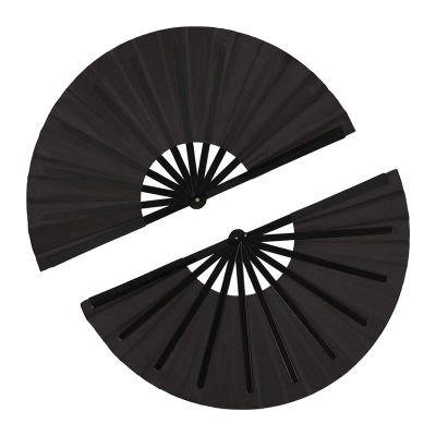 DUO ER 2 Pcs Large Folding Fan Nylon Cloth Handheld Folding Fan Chinese Kung Fu Tai Chi Fan Black Decoration Fold Hand Fan for Par