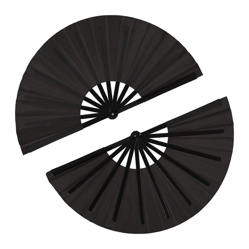 DUO ER 2 Pcs Large Folding Fan Nylon Cloth Handheld Folding Fan Chinese Kung Fu Tai Chi Fan Black Decoration Fold Hand Fan for Par