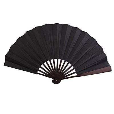 DUO ER Men Folding Bamboo Blank Hand Fan Wedding Party Gift (Black)