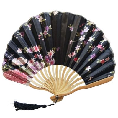 DUO ER Chinese Pattern Chinese Style Hand Held Fans Silk Bamboo Folding Fans Handheld Wedding Hand Fan Cool Bamboo Flower Personalized (Color : A)