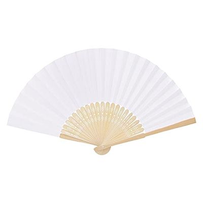 DUO ER Hand Held Fans Silk Bamboo Folding Fans Handheld Folded Fan for Church Wedding Gift Party Favors DIY Decoration (Color : White)