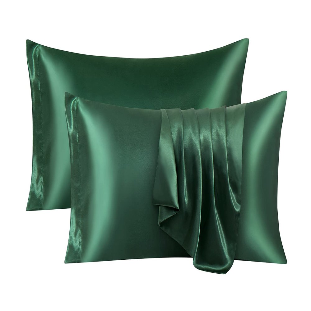 Ersmak Satin Pillowcase Queen Set of 2, Ultra Soft & Silky Satin Pillow Cases for Hair and Skin, Wrinkle Fade Resistant Pillow Covers with Envelope Closure (Dark Green)