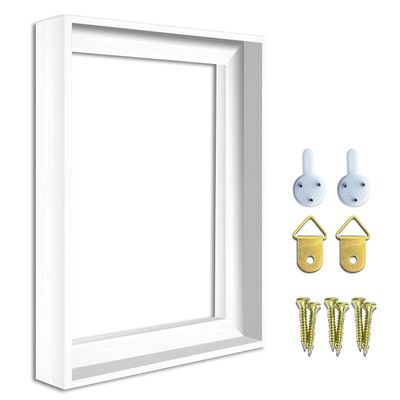 Texas Art Canvas Floater Frame for 1to 1.25Deep Gallery-Wrapped Canvas, Floating Picture Frame for Oil Paintings, Prints and Wall Art, PS Wood-Look Frames with Hanging Kit 20x36 inch White