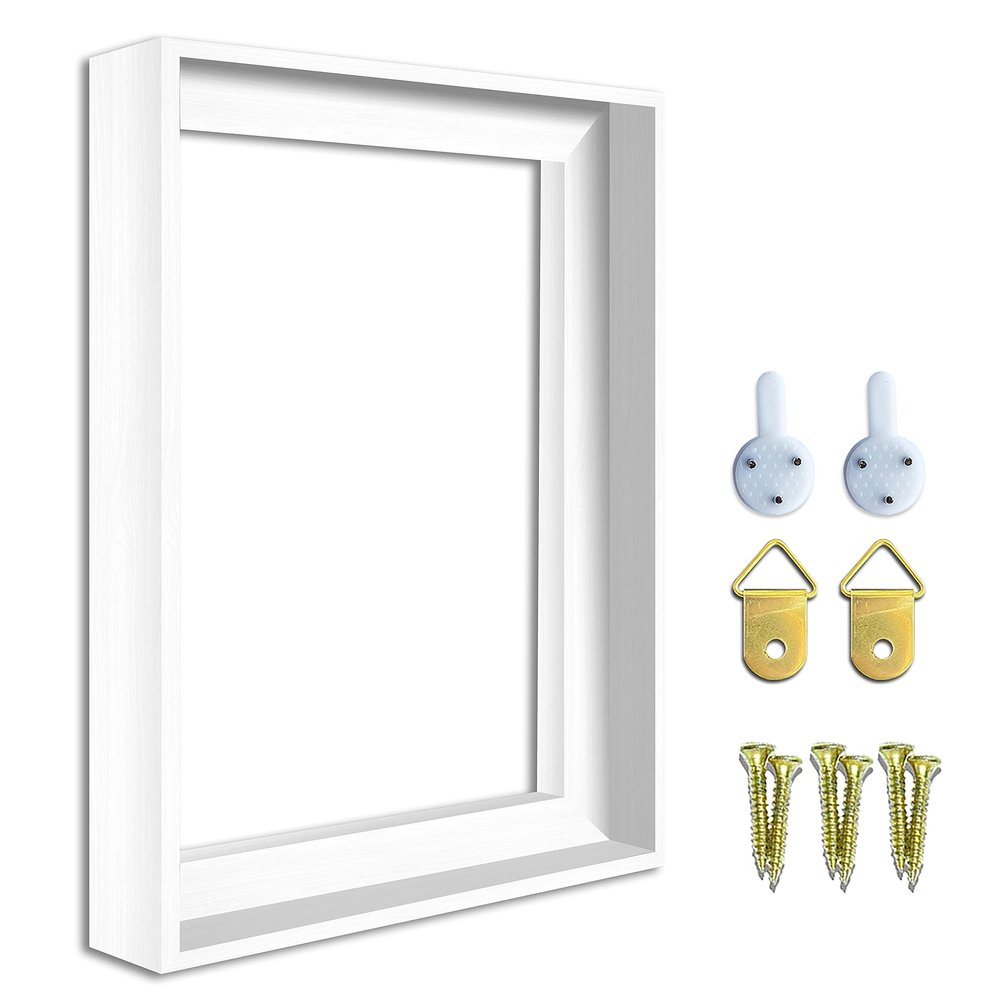 Texas Art Canvas Floater Frame for 1to 1.25Deep Gallery-Wrapped Canvas, Floating Picture Frame for Oil Paintings, Prints and Wall Art, PS Wood-Look Frames with Hanging Kit 20x36 inch White