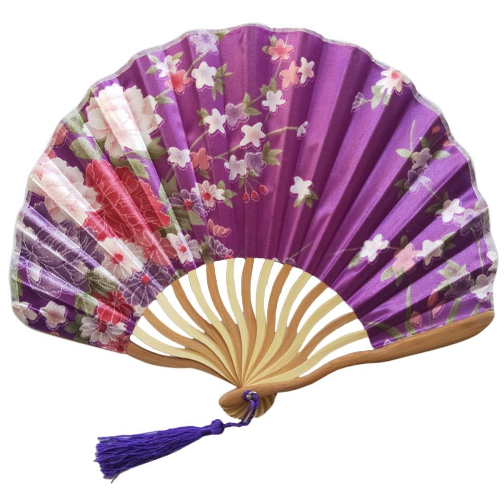 DUO ER Chinese Pattern Chinese Style Hand Held Fans Silk Bamboo Folding Fans Handheld Wedding Hand Fan Cool Bamboo Flower Personalized (Color : Large)