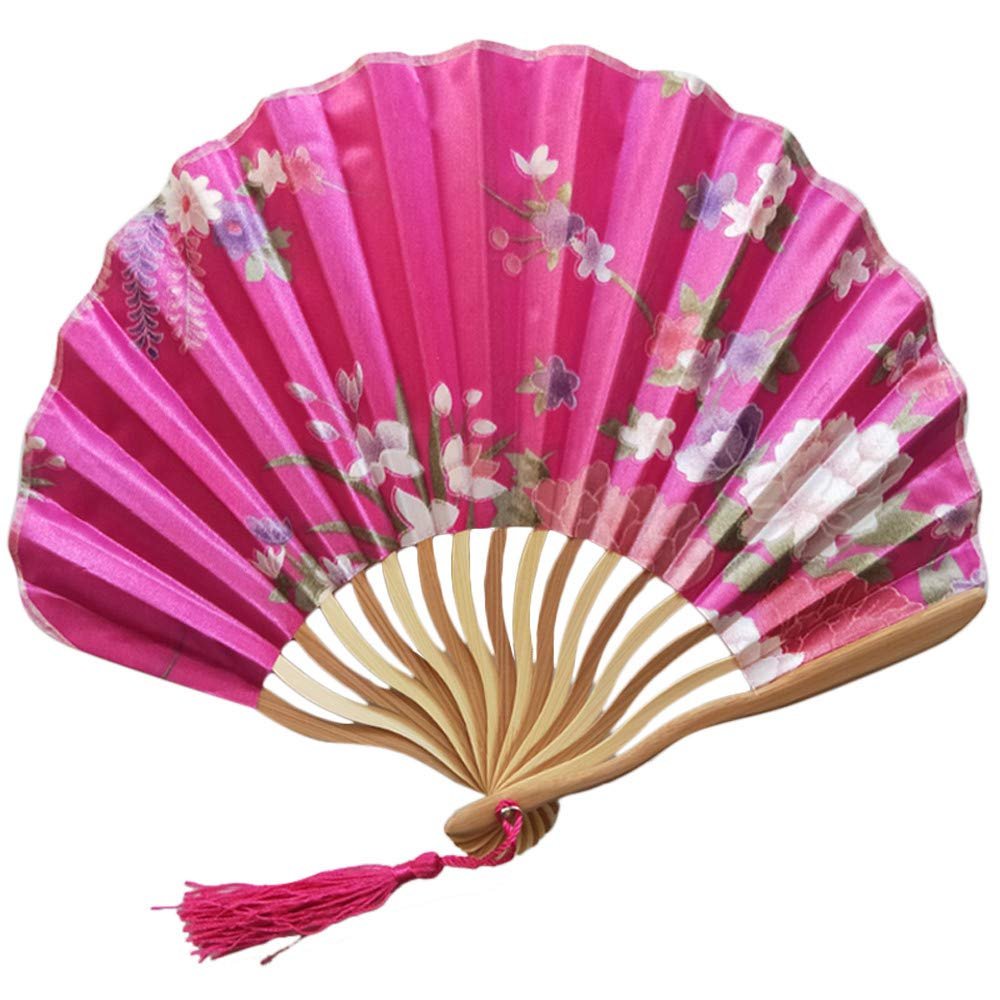 DUO ER Chinese Pattern Chinese Style Hand Held Fans Silk Bamboo Folding Fans Handheld Wedding Hand Fan Cool Bamboo Flower Personalized (Color : I)