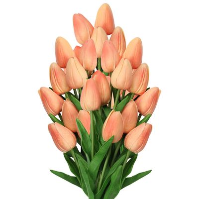 20 Pcs Peach Tulips Artificial Flowers Real Touch Fake Tulips Fake Flowers for Mother's Day 13.5" Faux Tulips Faux Flowers Bulk Artificial Tulips Flowers for Vase Centerpieces Home Wedding Bouquet