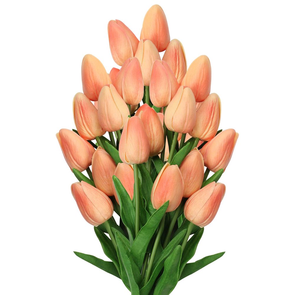 20 Pcs Peach Tulips Artificial Flowers Real Touch Fake Tulips Fake Flowers for Mother's Day 13.5" Faux Tulips Faux Flowers Bulk Artificial Tulips Flowers for Vase Centerpieces Home Wedding Bouquet