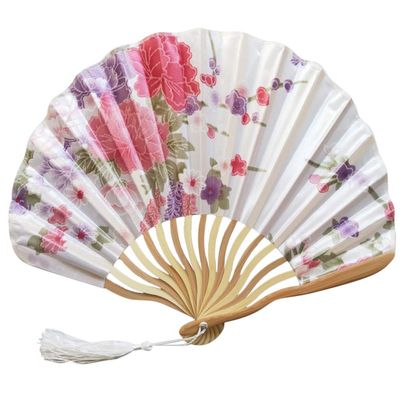 DUO ER Chinese Pattern Chinese Style Hand Held Fans Silk Bamboo Folding Fans Handheld Wedding Hand Fan Cool Bamboo Flower Personalized (Color : B)