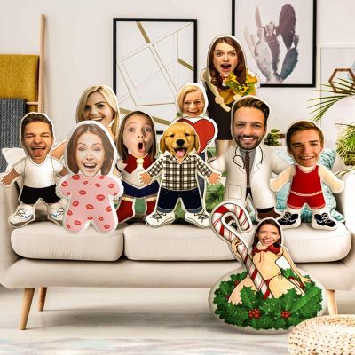 Custom Face Pillow Personalized Pillow with Picture Duplex Printing Body Optional, Cute Throw Pillow for Sofa Bed Car Decor Funny Gift for Mom Dad Friend Couple for Birthday Anniversary Graduation