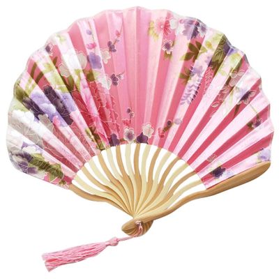DUO ER Chinese Pattern Chinese Style Hand Held Fans Silk Bamboo Folding Fans Handheld Wedding Hand Fan Cool Bamboo Flower Personalized (Color : E)