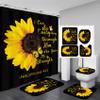 AZHM 4pcs Sunflower Shower Curtain Set Inspirational Quotes Flower Bathroom Decor with Rugs Bathroom Accessories Set Bathroom Curtain Shower with 12 Hooks view 1