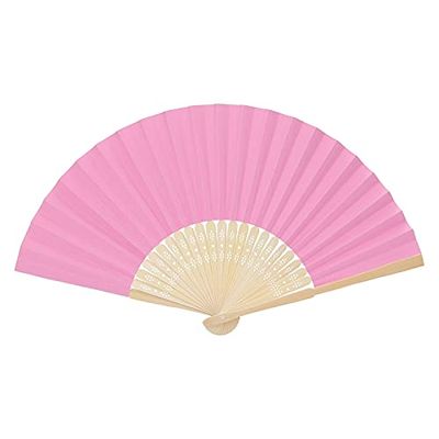 DUO ER Hand Held Fans Silk Bamboo Folding Fans Handheld Folded Fan for Church Wedding Gift Party Favors DIY Decoration (Color : Pink)