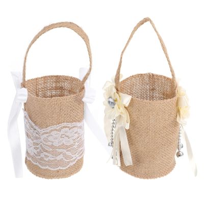 2pcs Flower Girl Basket with Flowers and Bows for Wedding