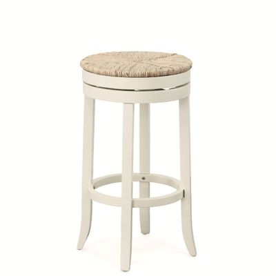 Carolina Chair & Table Stellan 30" Swivel Bar Stool with Rush Seat - Antique White Finish Farmhouse Solid Wood Frame Kitchen Stool - Built in Footrest, Compact Round Seat for Counter Height Seating