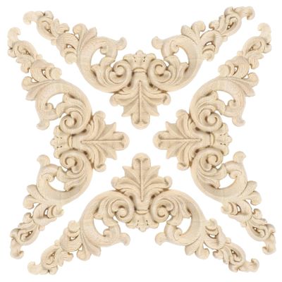 4pcs Wood Carved Corner Onlay for Cabinets Headboards Beige