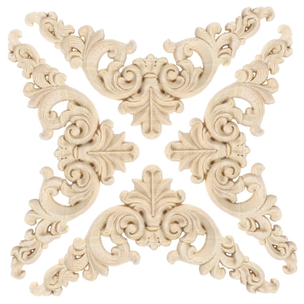 4pcs Wood Carved Corner Onlay for Cabinets Headboards Beige