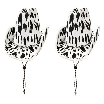 Beistle Cow Print Cowboy Hats, 2 Pieces One Size Fits Most, Adjustable Chin Strap, Western Party Supplies, Halloween Costume Dress Up, Cowgirl Hat, Wild West Themed Parties, Animal Print Hats
