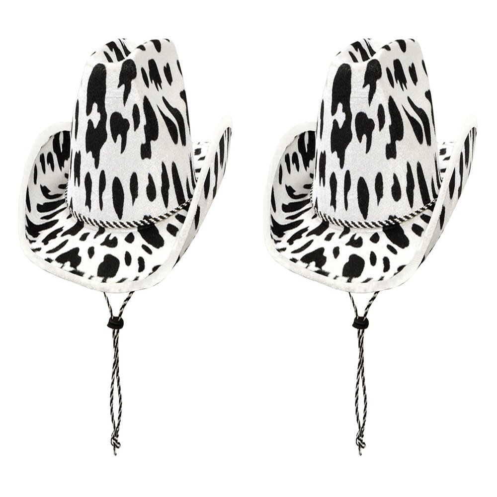 Beistle Cow Print Cowboy Hats, 2 Pieces One Size Fits Most, Adjustable Chin Strap, Western Party Supplies, Halloween Costume Dress Up, Cowgirl Hat, Wild West Themed Parties, Animal Print Hats