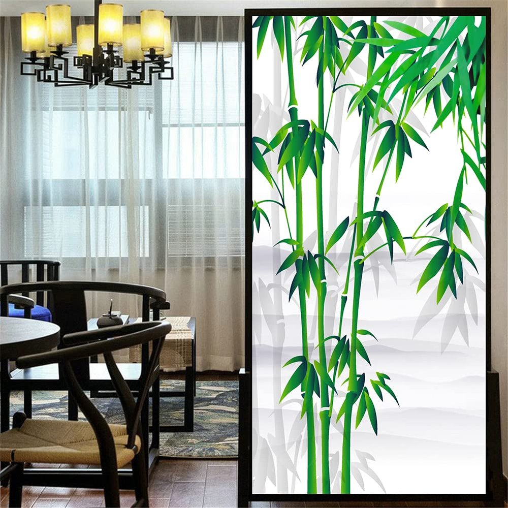 Decortive Window Film Privacy Green Plant Bamboo Static Cling Window Stickers No Glue Frosted Window Coverings Window Window Tint (W x L) 90x140cm(35.2"x55.1")